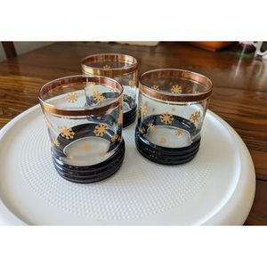 Vintage  Snowflake MCM Old Fashioned Rocks Whiskey Glasses    3 each